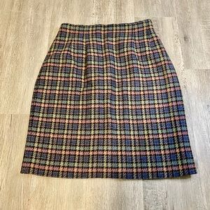Adolfo International Wool Plaid Midi Skirt
